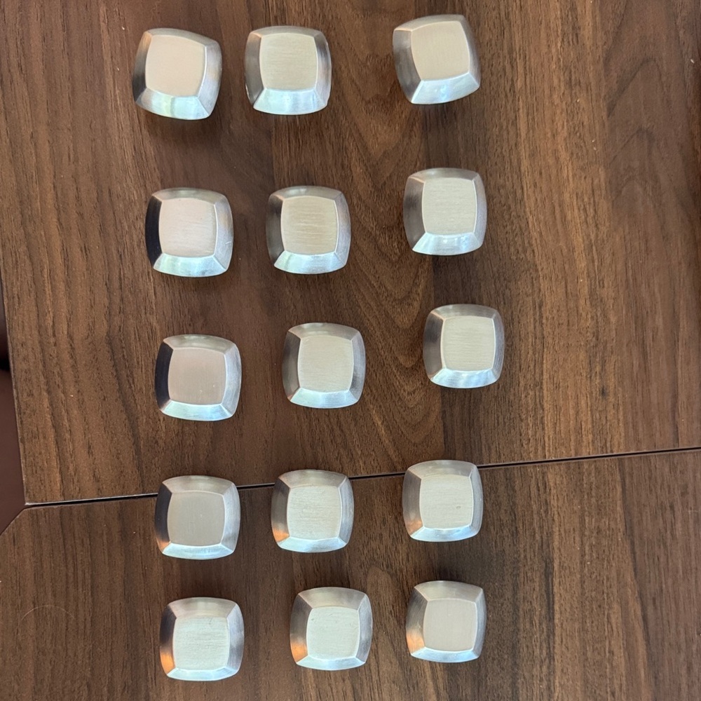 Brushed Nickel Square Cabinet Knobs - Set of 15